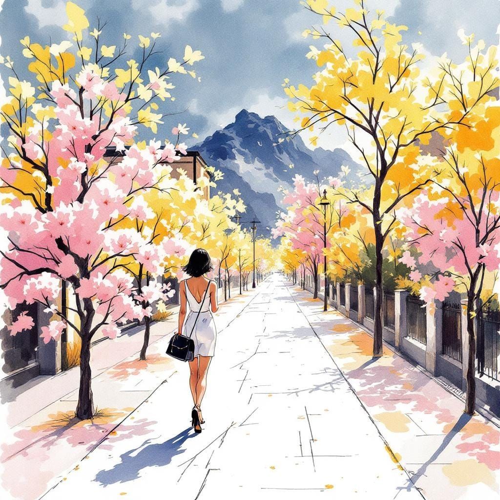 Elegant Fashion Illustration in Ink and Watercolor