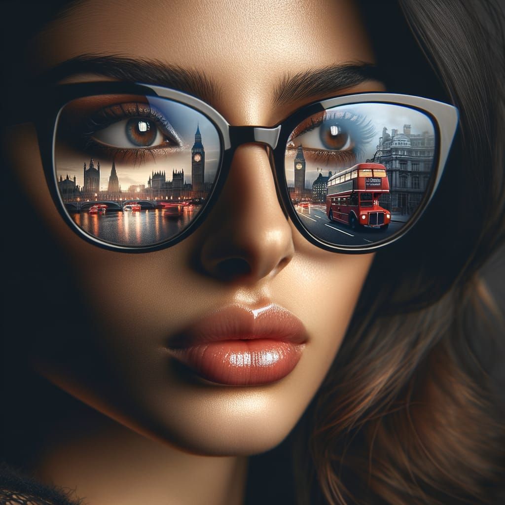 Double Exposure Portrait of Woman with London Skyline