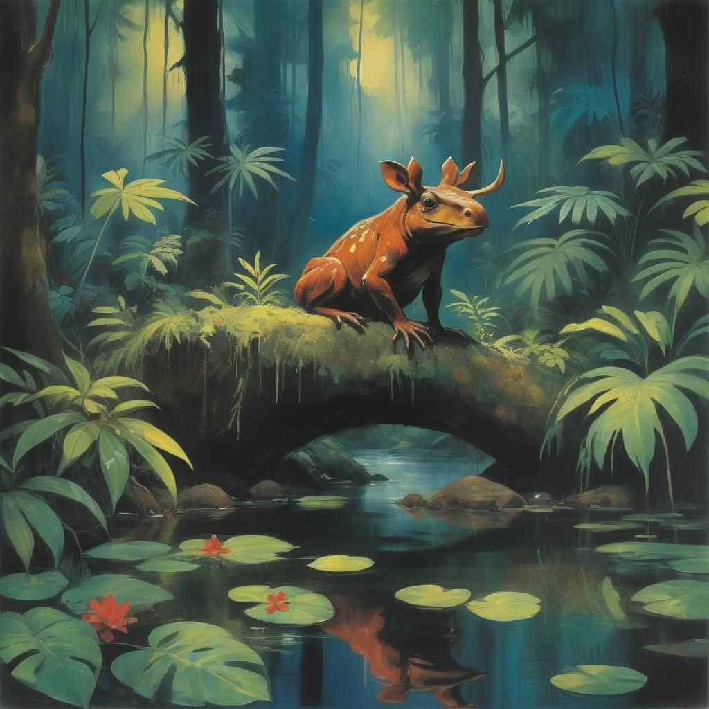Moosefrog in Rainforest: Expressionist Painting
