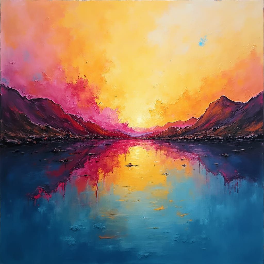 Vibrant Dreamscapes: Golden Skies Meet Turquoise Depths