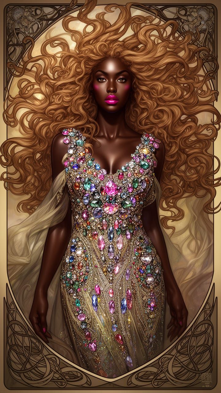Ethereal Woman in Ornate Dress, Art Nouveau Style