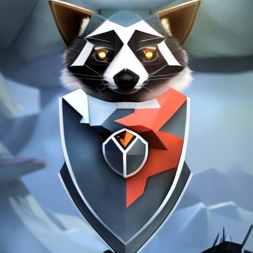 Silver Raccoon Coat of Arms in Low Poly Style