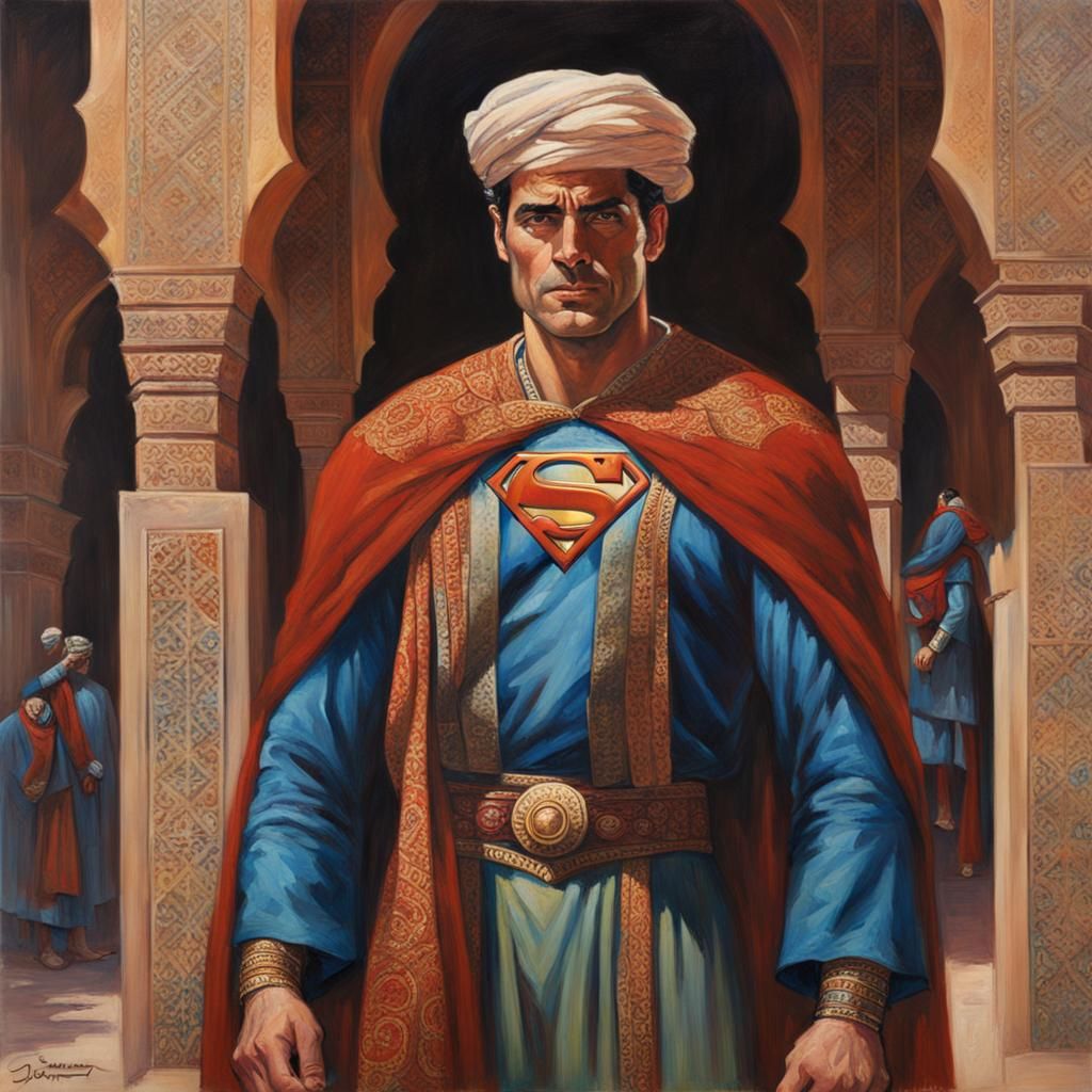 Superman in Moroccan Dress as Oil Painting