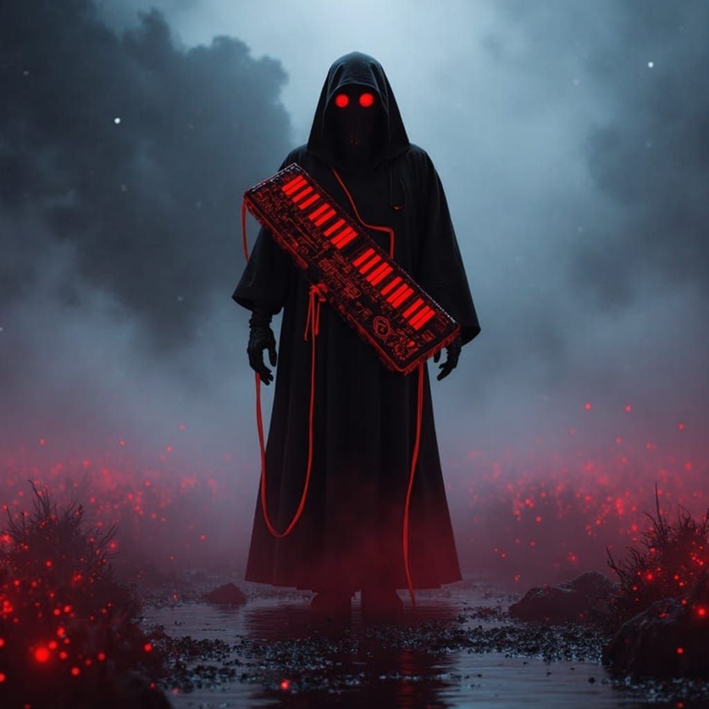 Cyberpunk Grim Reaper in a Futuristic, Starry Landscape