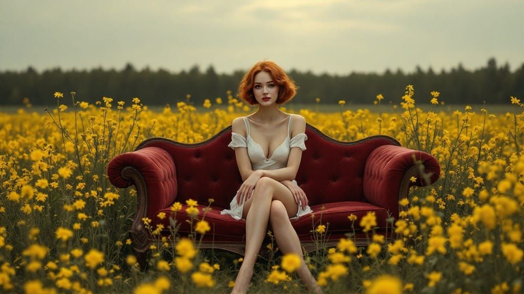 Elegant Woman in Golden Bloom, Soft Light Illuminates Serene...