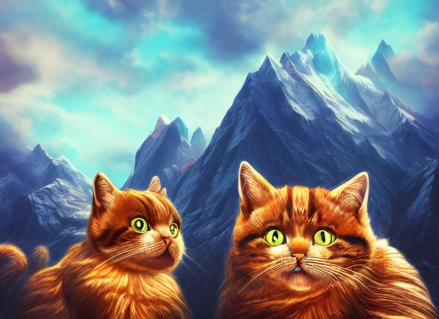Fractal Cat Heads Carved on Mountain, Digital Art