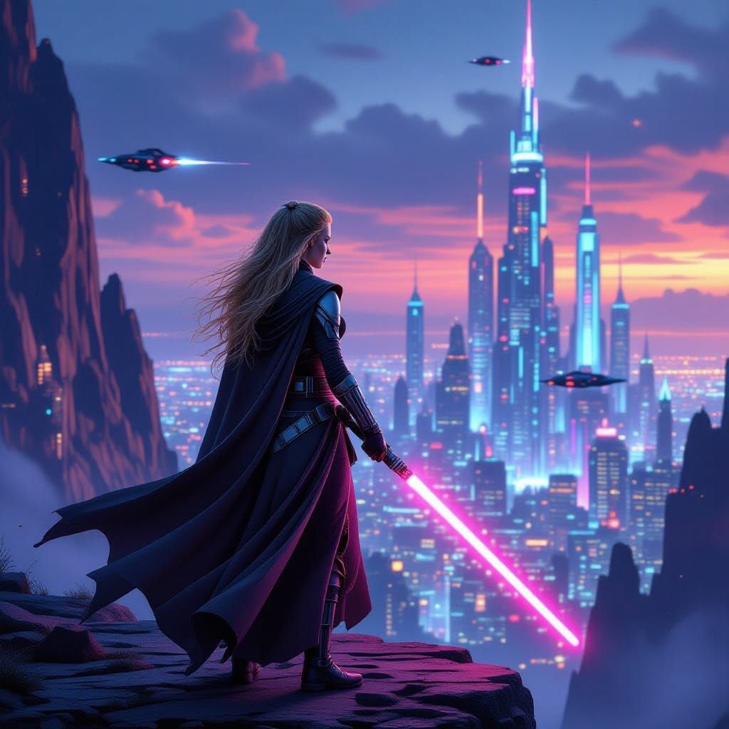 Cyberpunk Jedi in Neon Metropolis