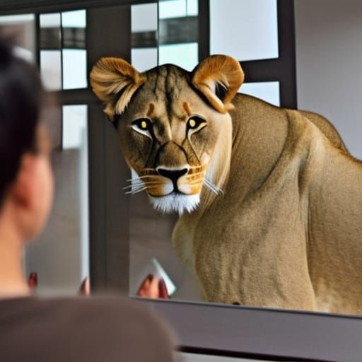 Cat's Reflection: Lion Revealed