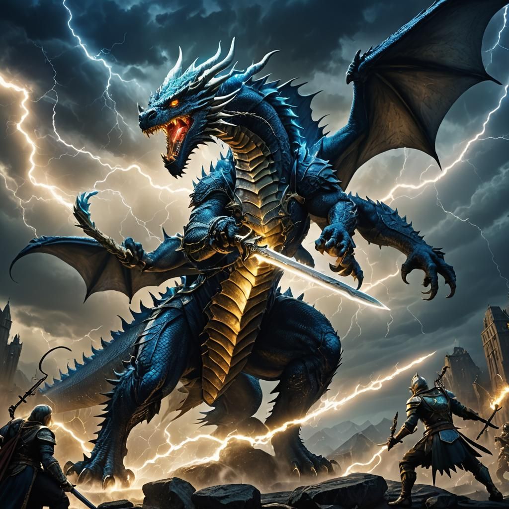 Dragon and Lightning Gleek Battle in Electric Storm