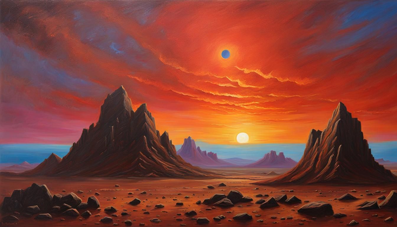 Colorful Sunset on Mars as Oil Painting