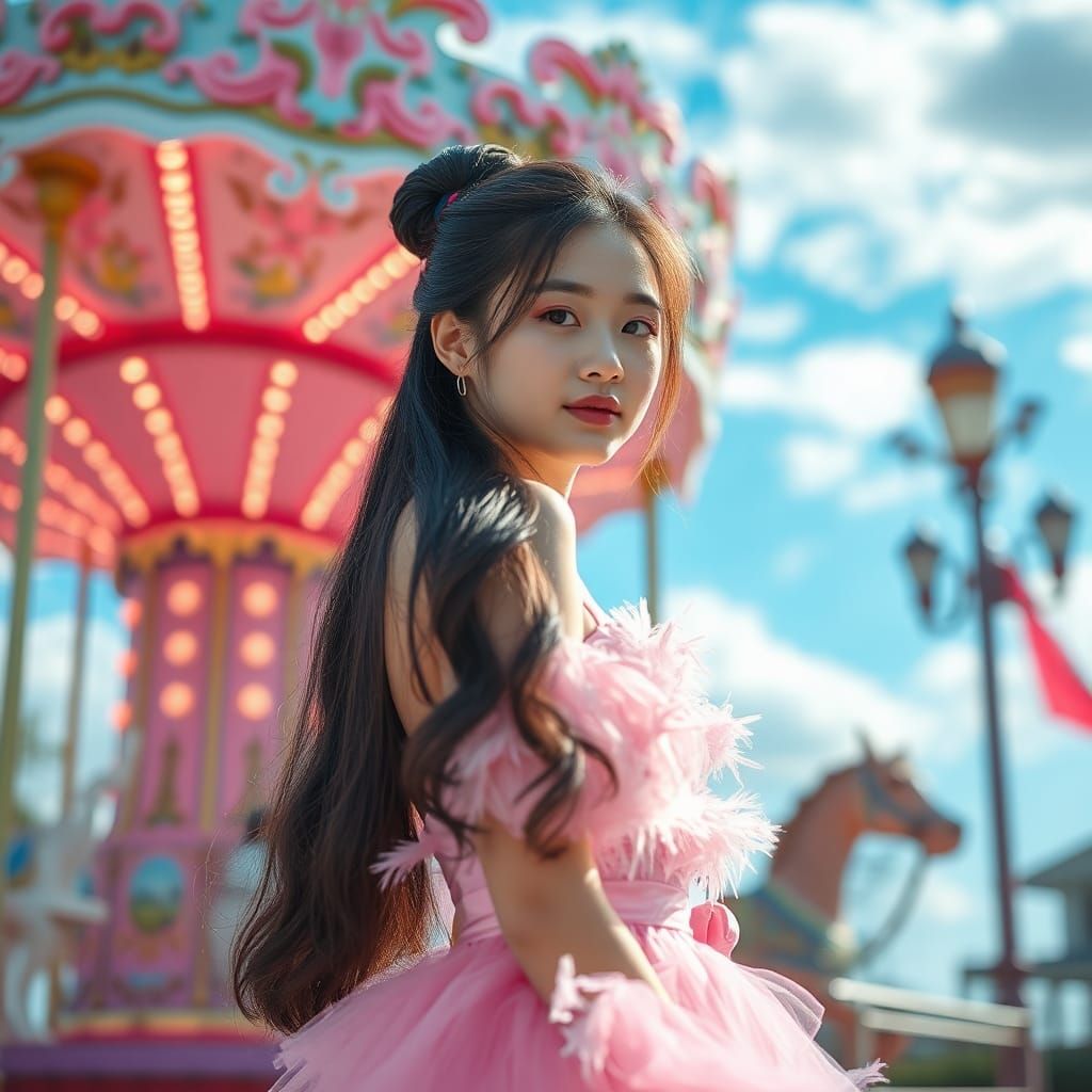 Chinese Girl in Pink Dress by Carousel