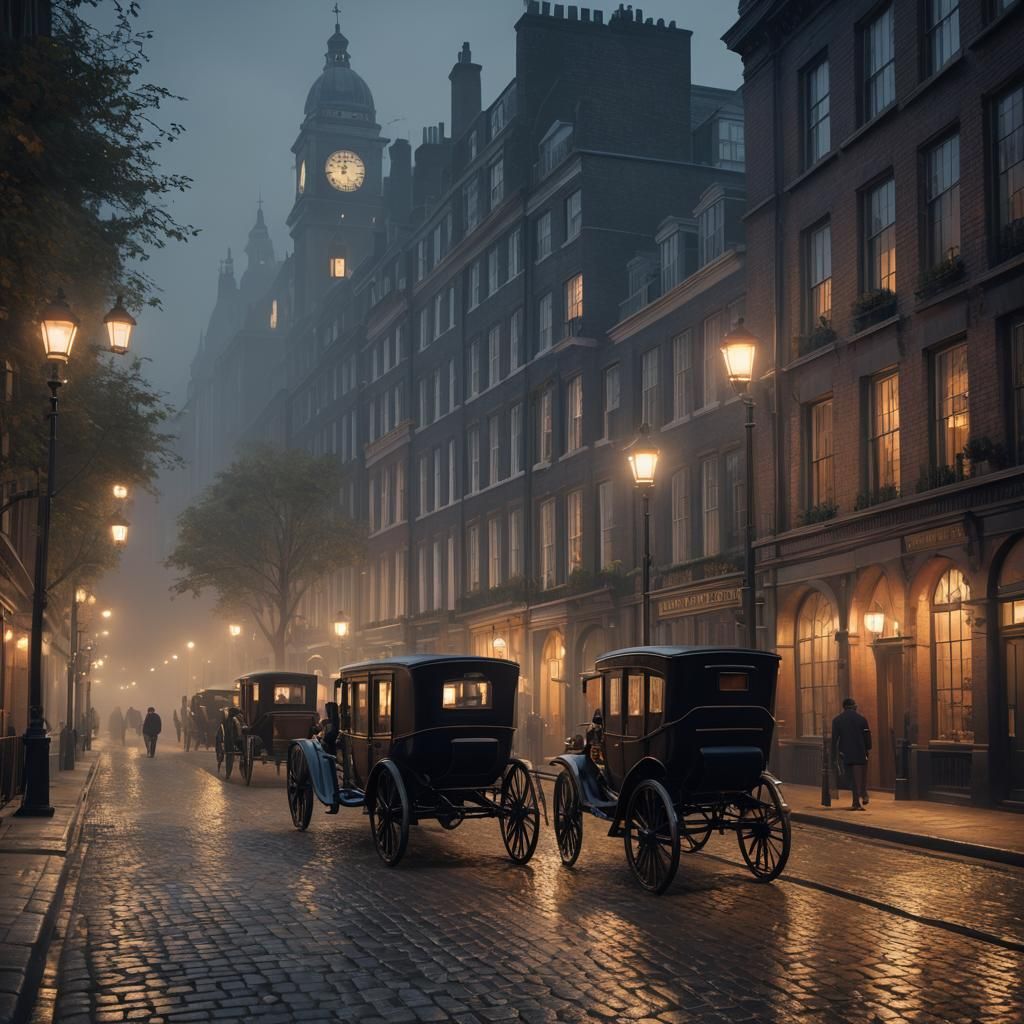 Victorian London Streetscape on a Misty Evening