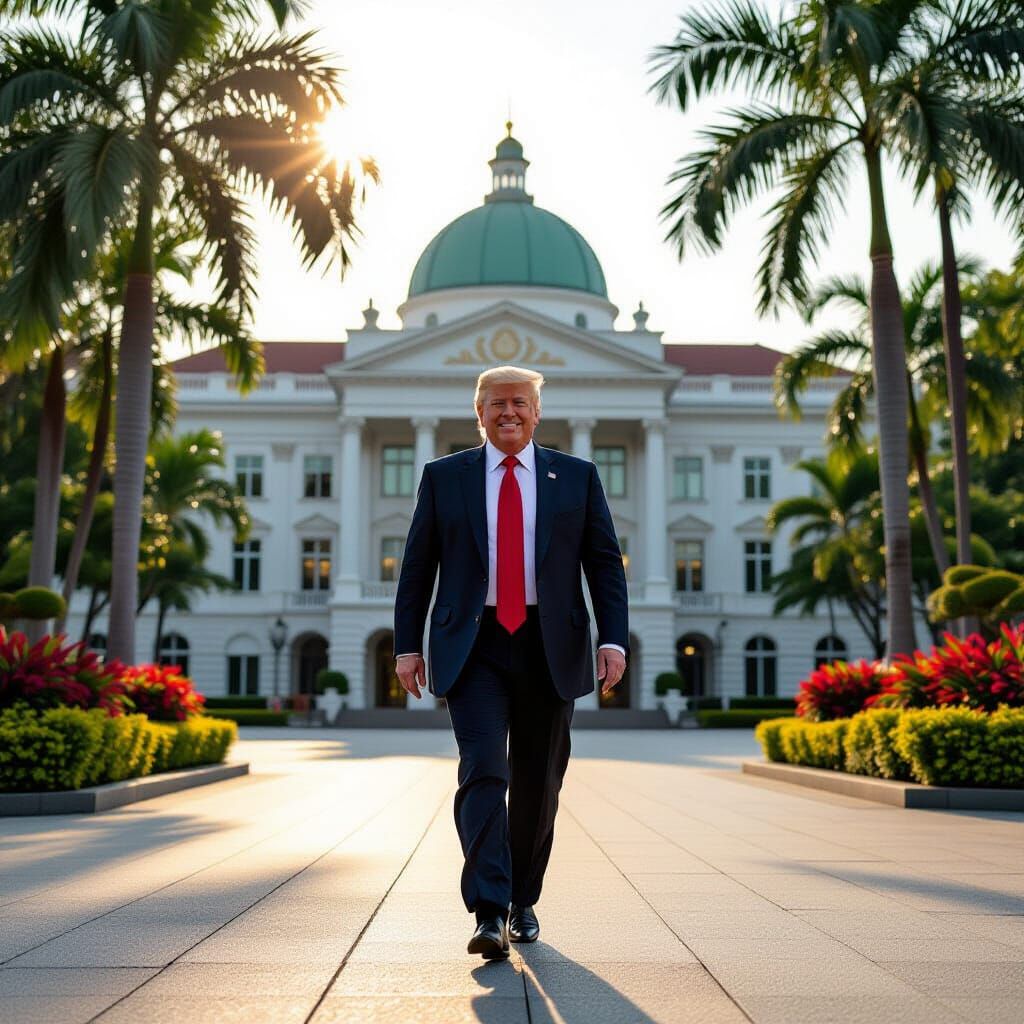 Donald Trump Skipping in Singapore Golden Hour Photo
