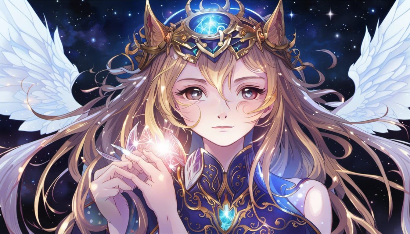 Cat Girl Before Astral Portal in Anime Style