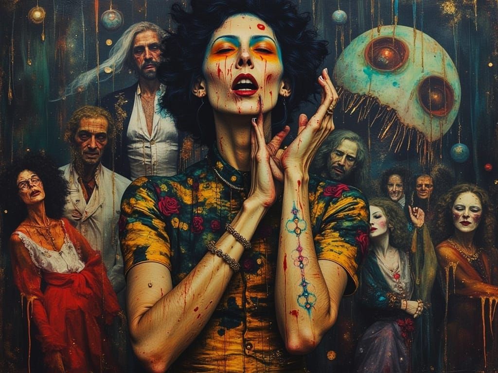 Grotesque Circus Oil Painting in Surreal Style