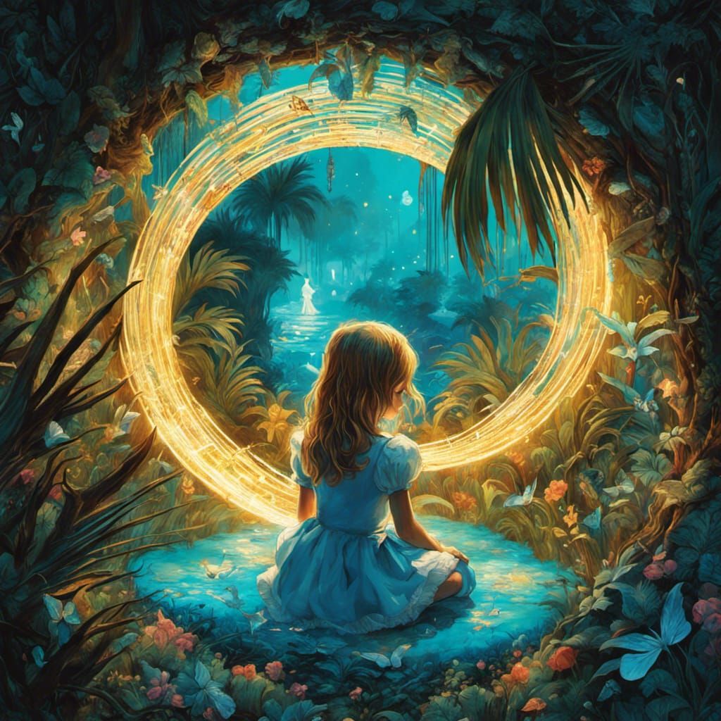 Alice in Wonderland Bioluminescent Portal Painting