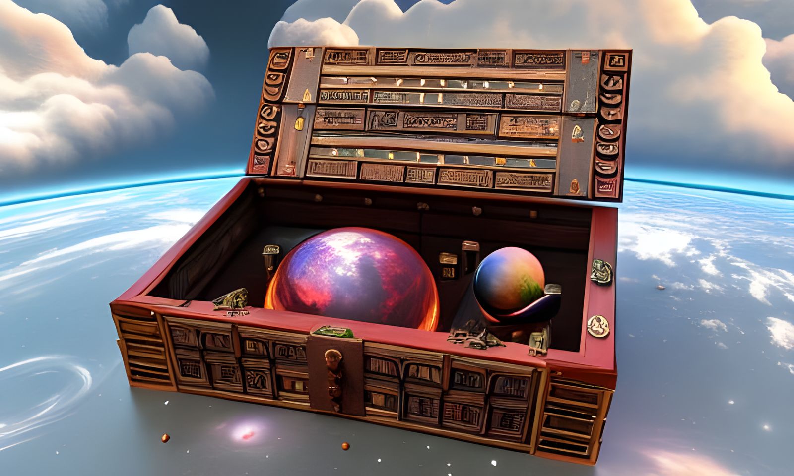 Cosmic Fantasy Inside Antique Wooden Box