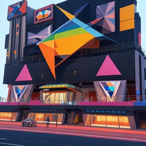 Cubist Airport Scene in Geometric Fauvism Style