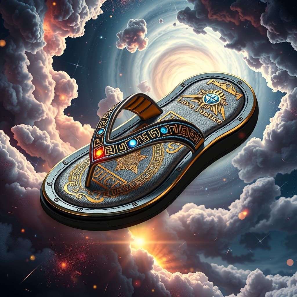 Majestic Flip-Flop of Justice in Fantasy Sci-Fi Style