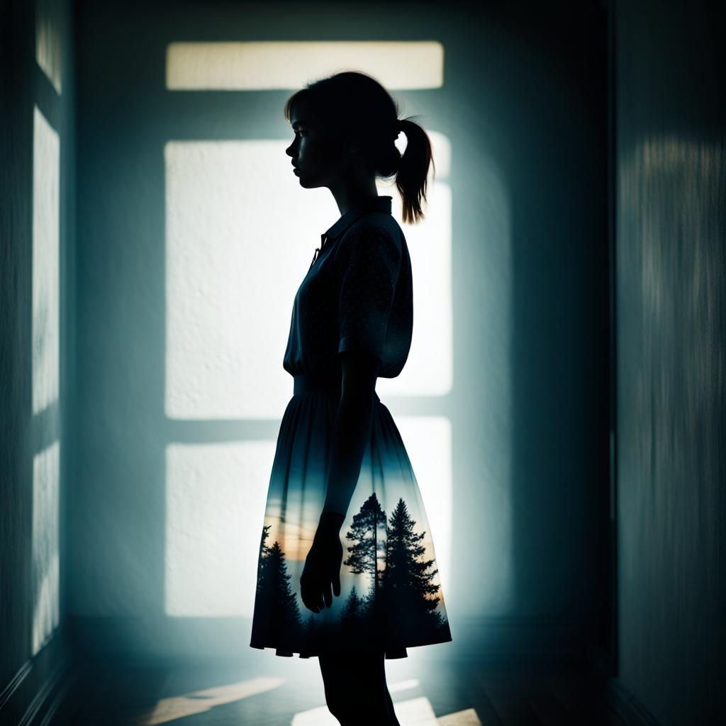Double Exposure Silhouette Figure with Shadow