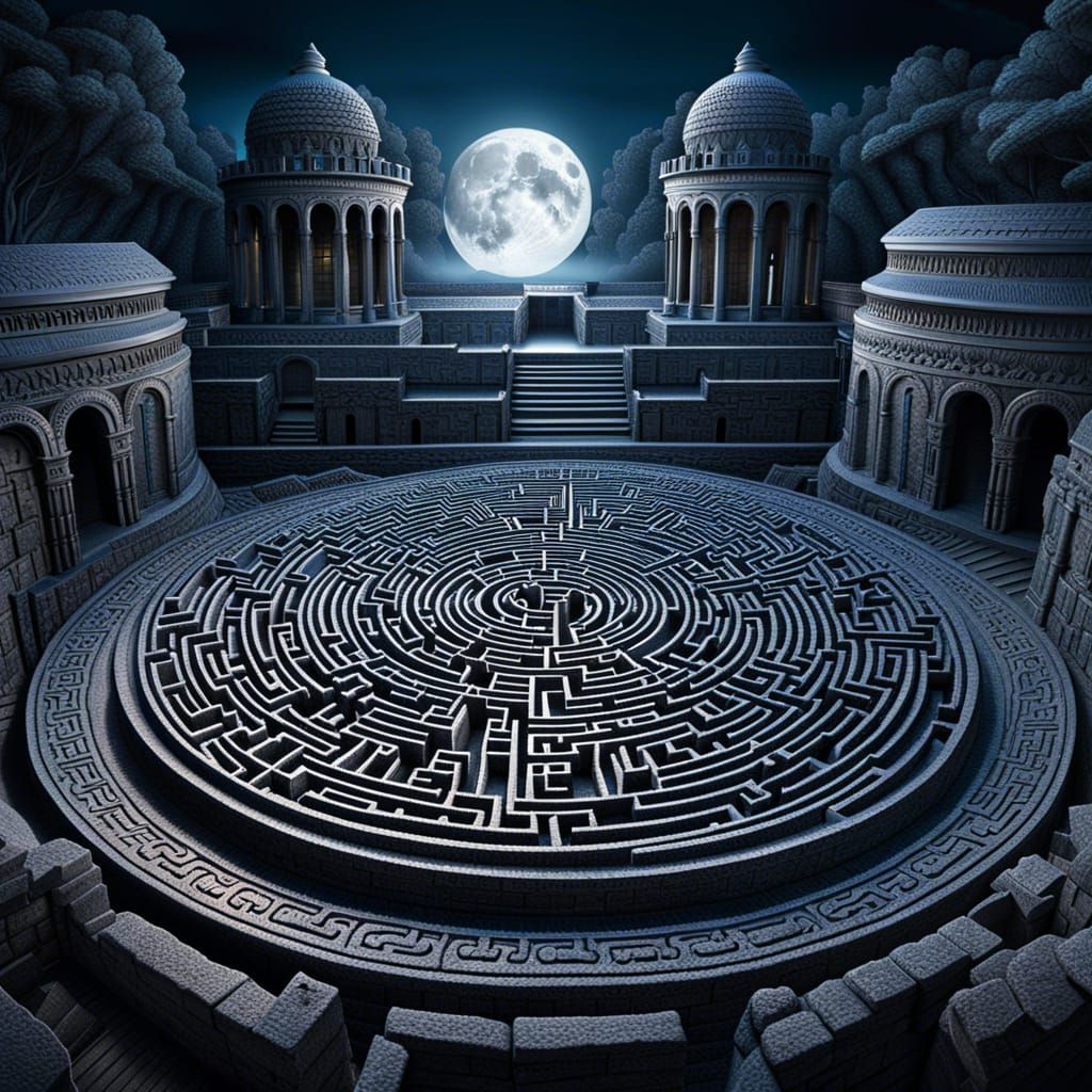 Stone Maze on a Full Moon Night