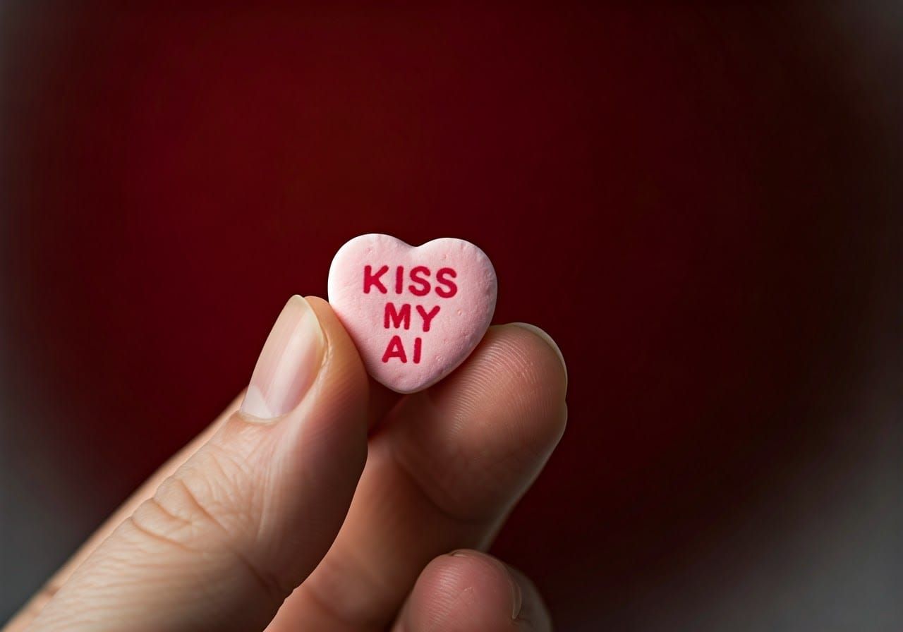 Hand Holds Conversation Heart with Amorous Message