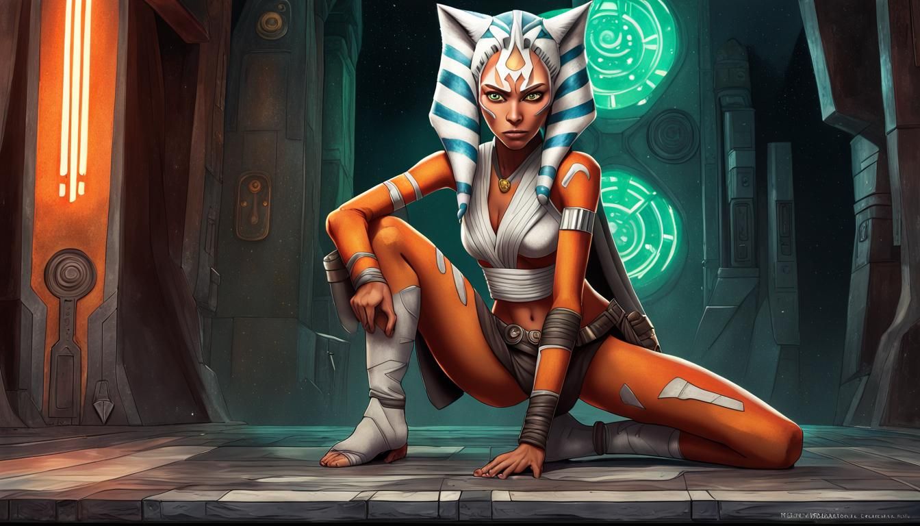 Hyper-Realistic Ahsoka Tano Action Pose, Digital Painting