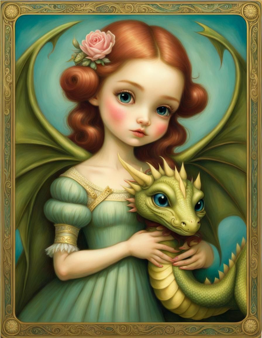 Princess and Dragon in Mark Ryden Style