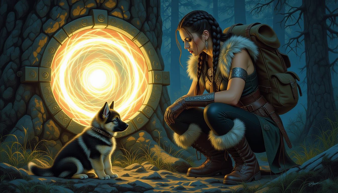 Time Traveling Woman in German Forest with Portal