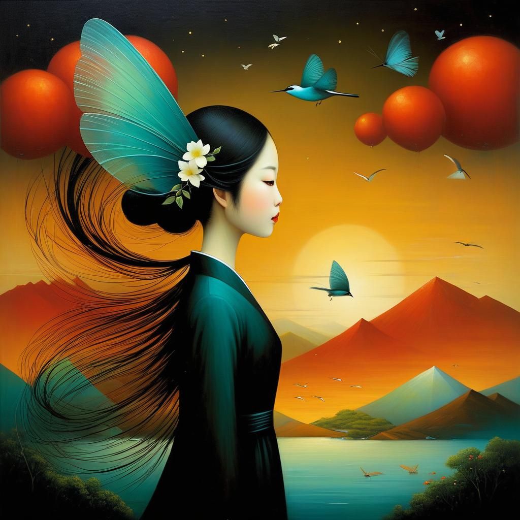 Dreamlike Surrealist Artwork with Figurative Elements