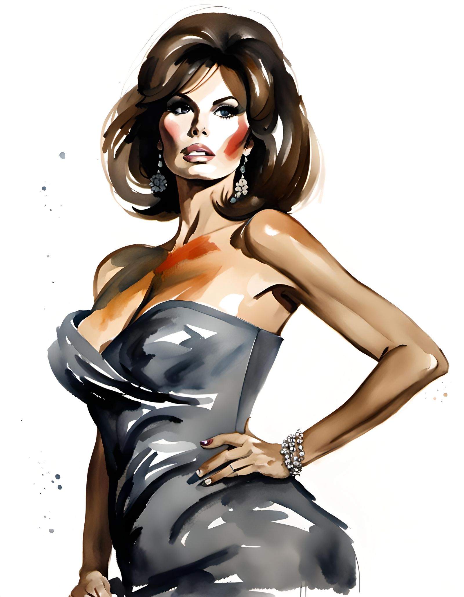 Raquel Welch Watercolor Painting, 1967