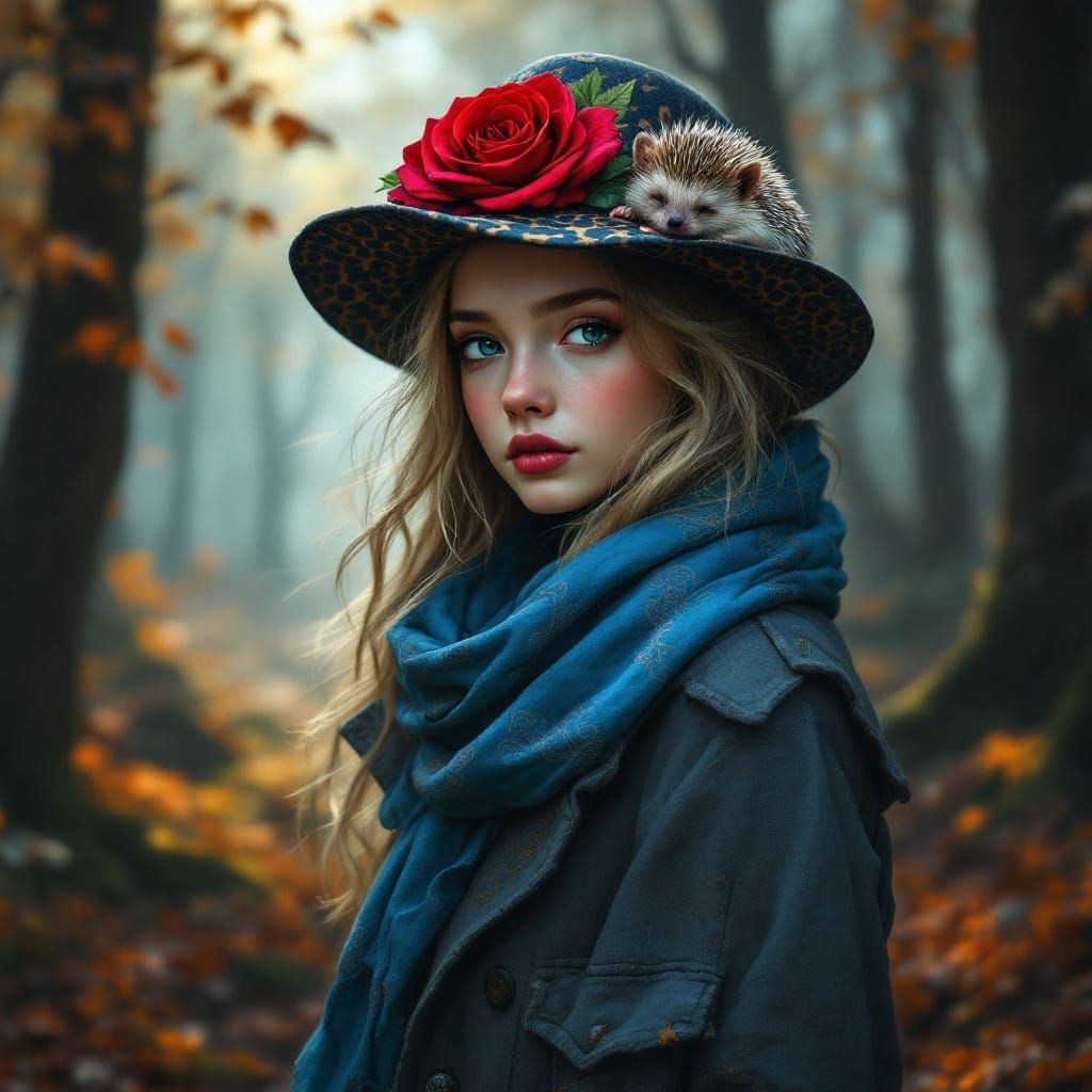 Mystical Autumn Goddess in Vintage Attire