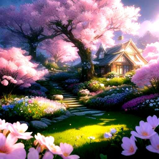 Bunny Sleeping in Flowers: 3D Anime Art