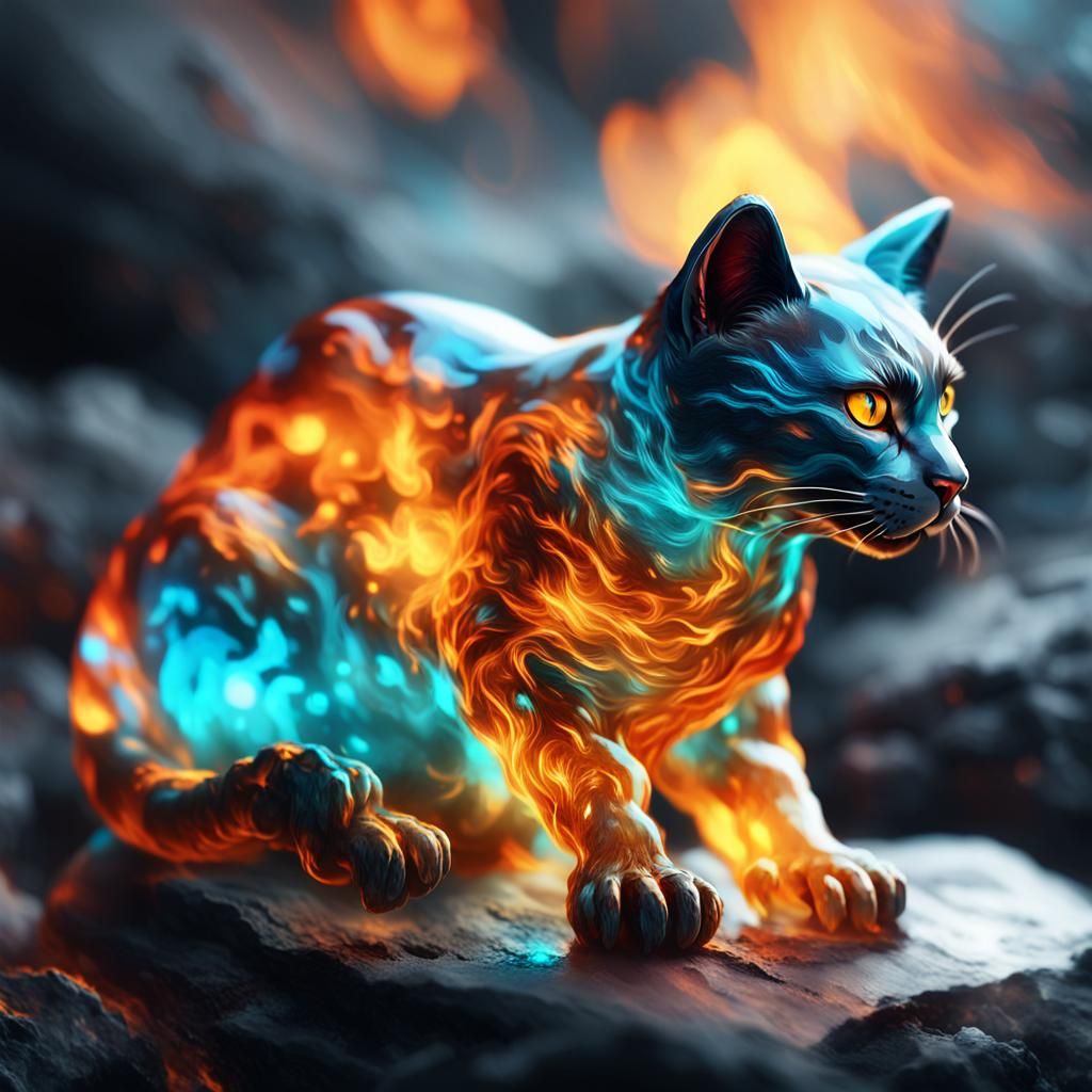 Fiery Glass Cat Fantasy Concept Art