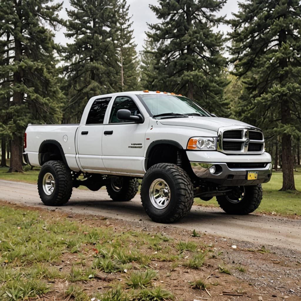 White 2005 Dodge Ram 4x4 With Oversized Tires