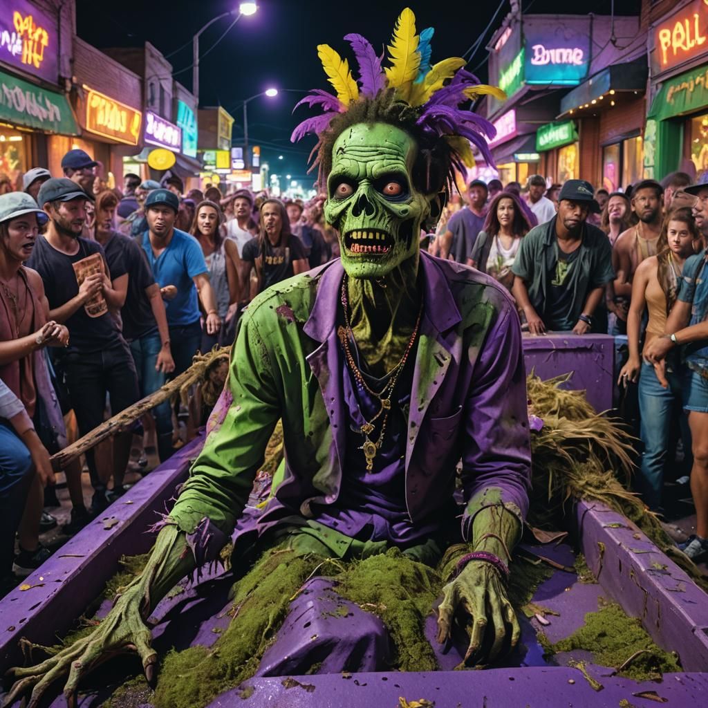Zombie Mardi Gras Float in Basquiat Style