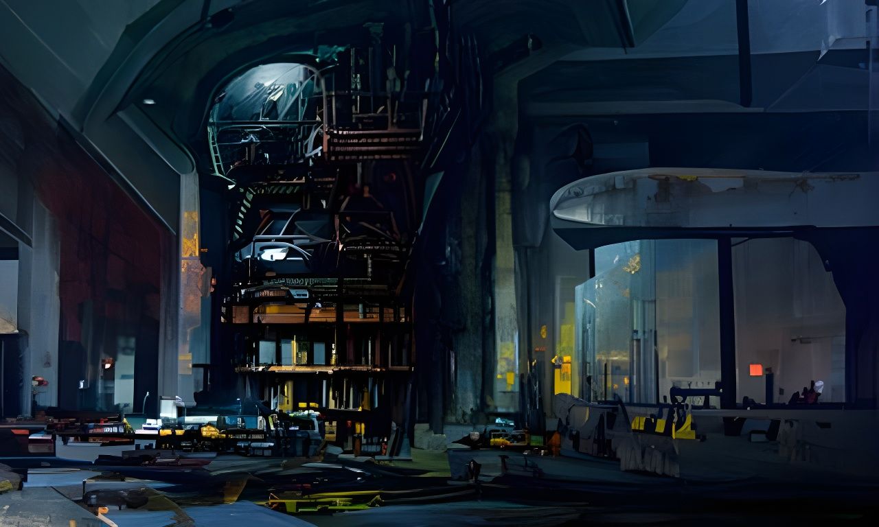Sinister Robots in Abandoned Factory, Dark Fantasy Art