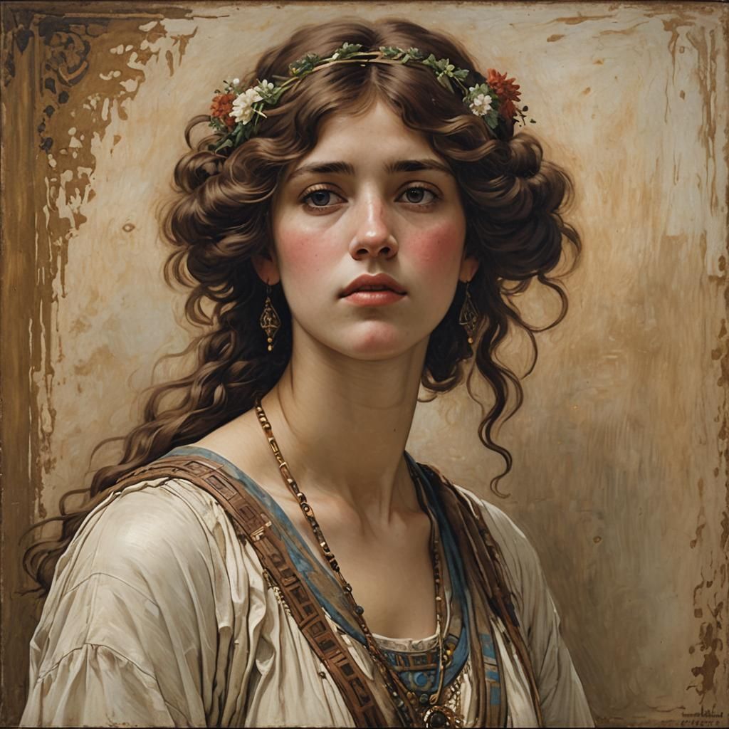 Brown-Haired Woman in Classical Style Painting