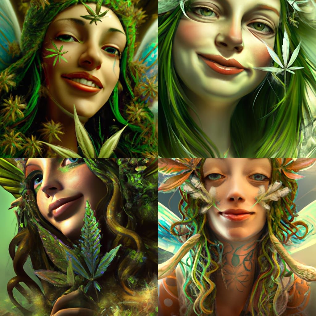 Detailed 3D Fairy with Cannabis Wings