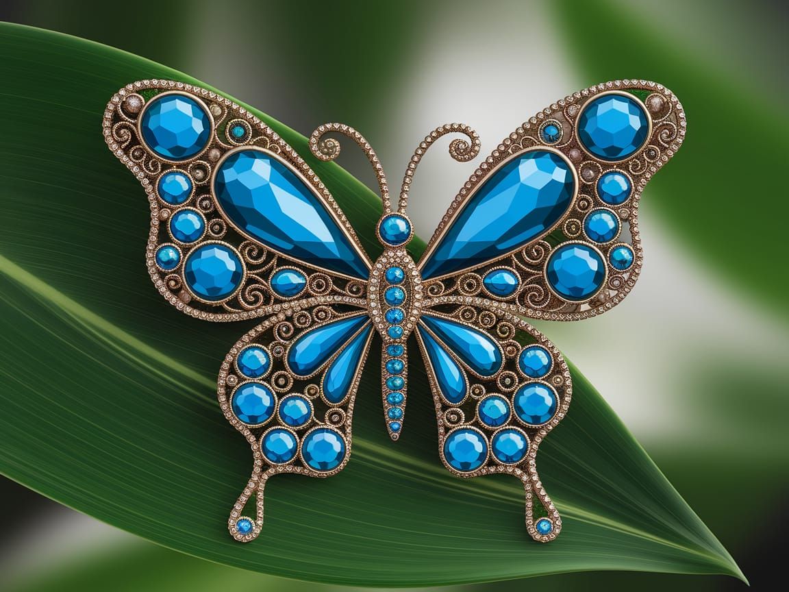 Golden Butterfly Brooch in Art Nouveau Steampunk Style