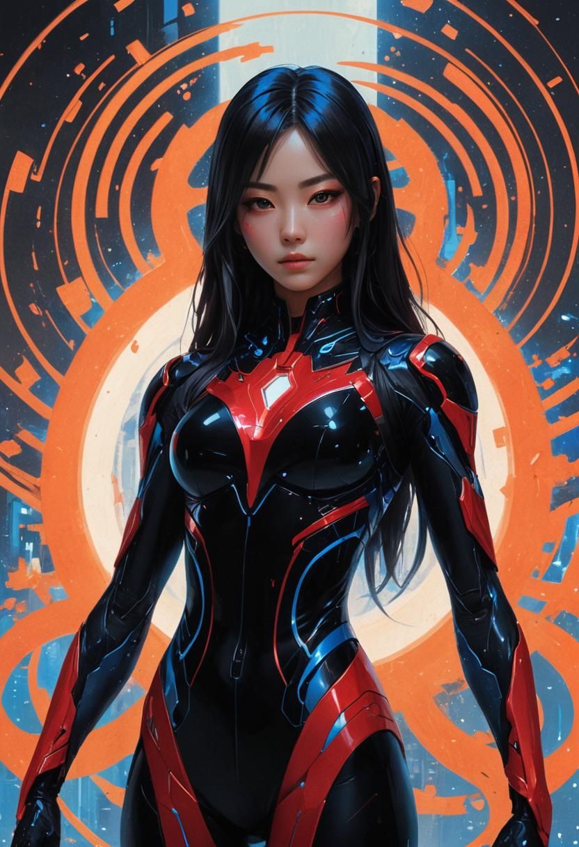 Confident Futuristic Asian Cyberpunk Goddess