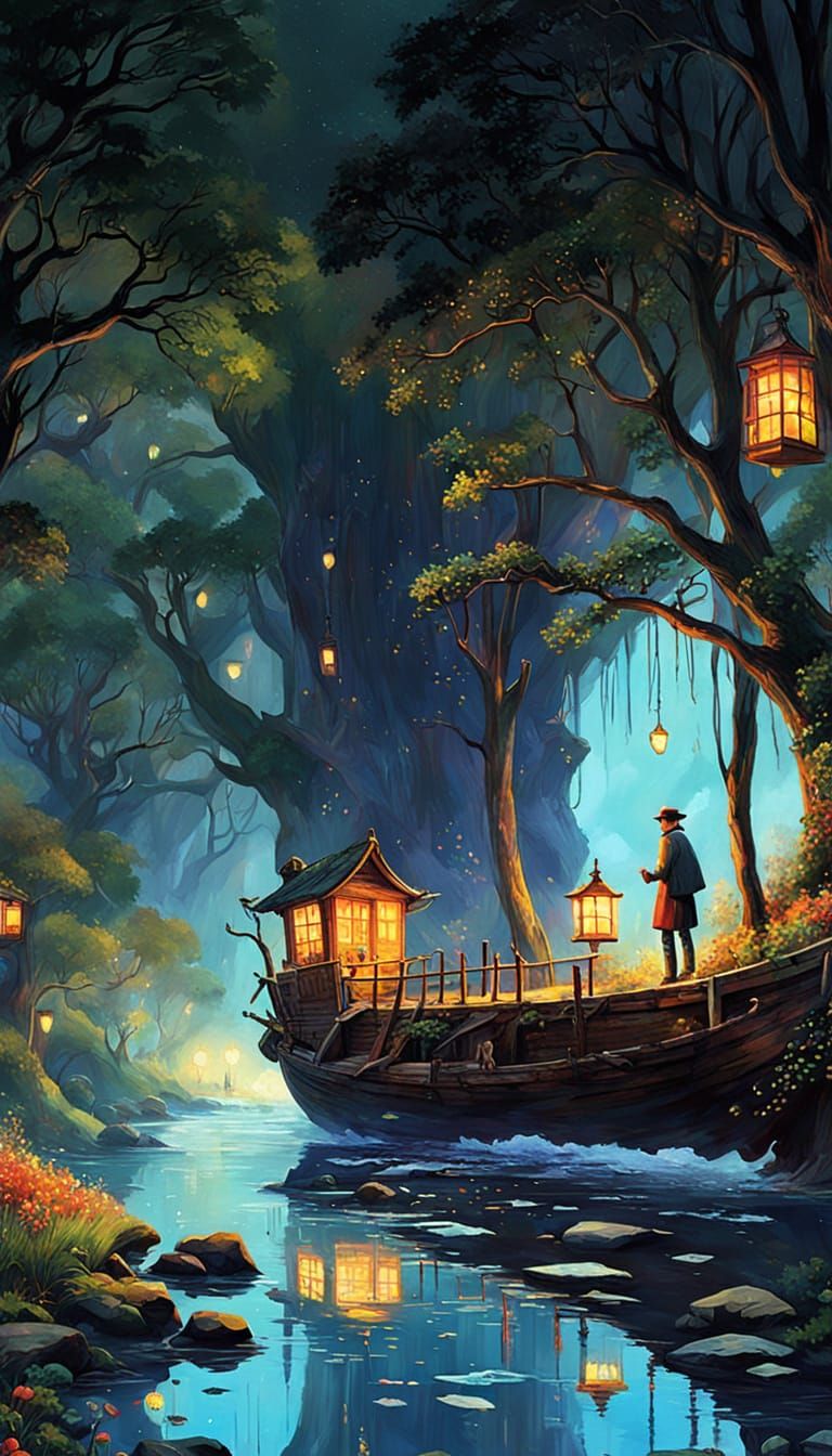 Whimsical Sci-Fi Fairytale Illustration in Studio Ghibli Sty...