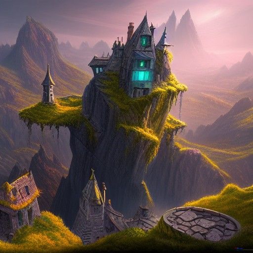 Glass Castle in Mountains: Detailed Matte Painting