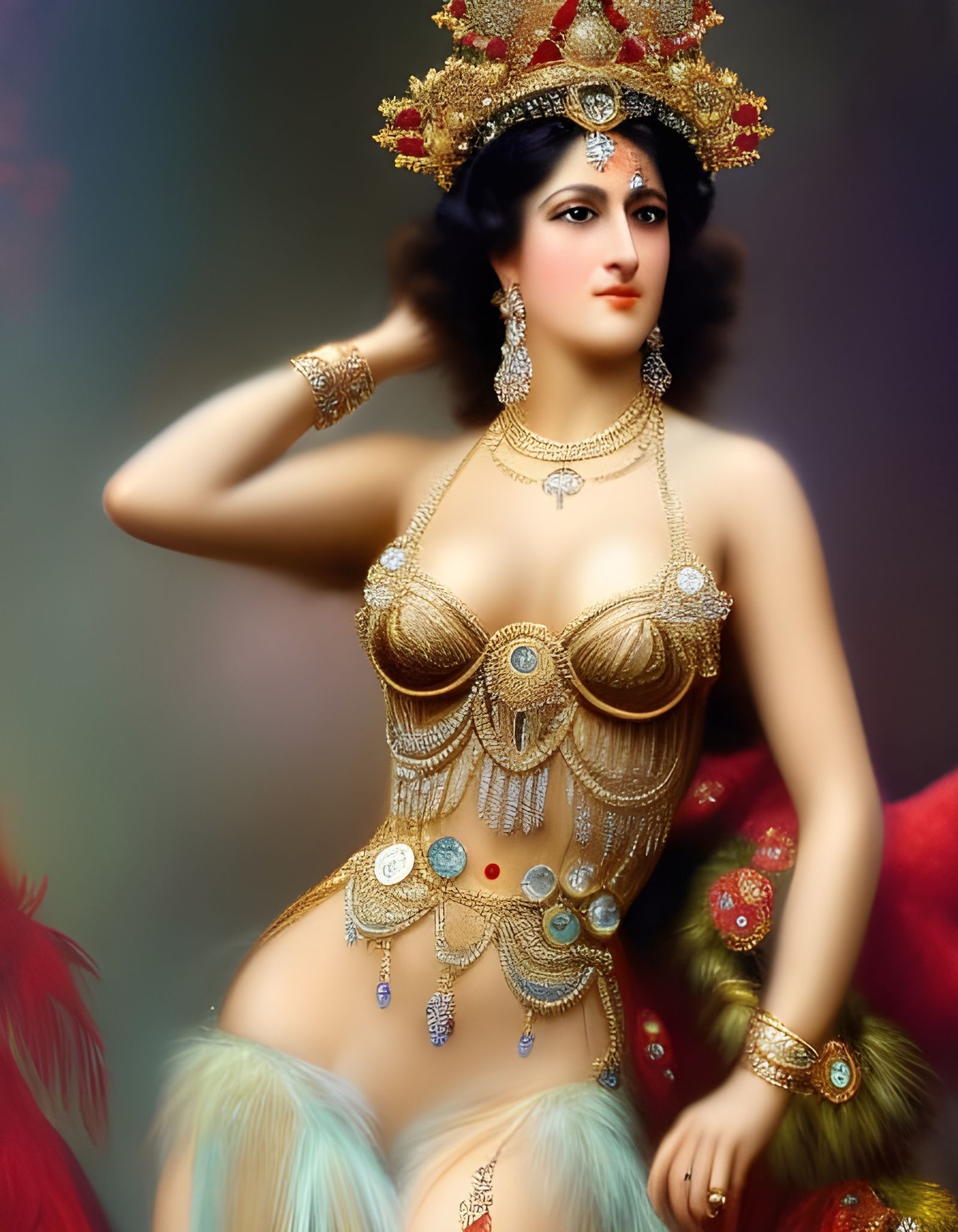 Mata Hari Portrait in Rococo Theatre, Art Nouveau Style