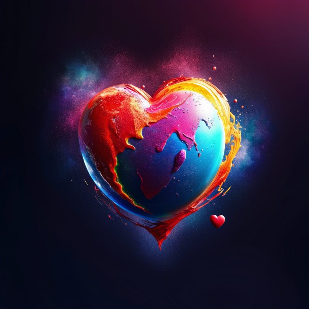 Hyperrealistic Heart Planet in Space: Splash Art