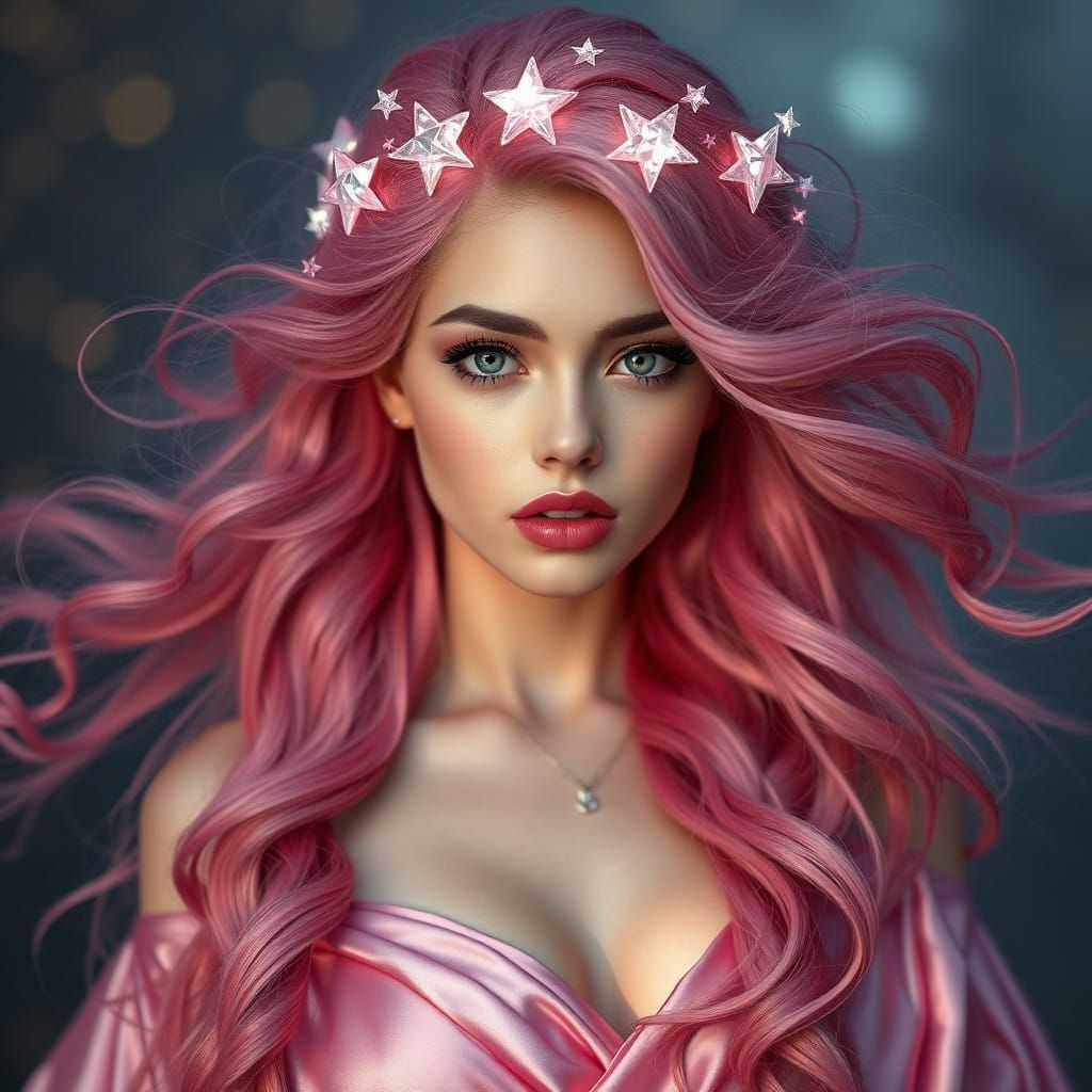 Ethereal Goddess Adorned with Starry Wreath