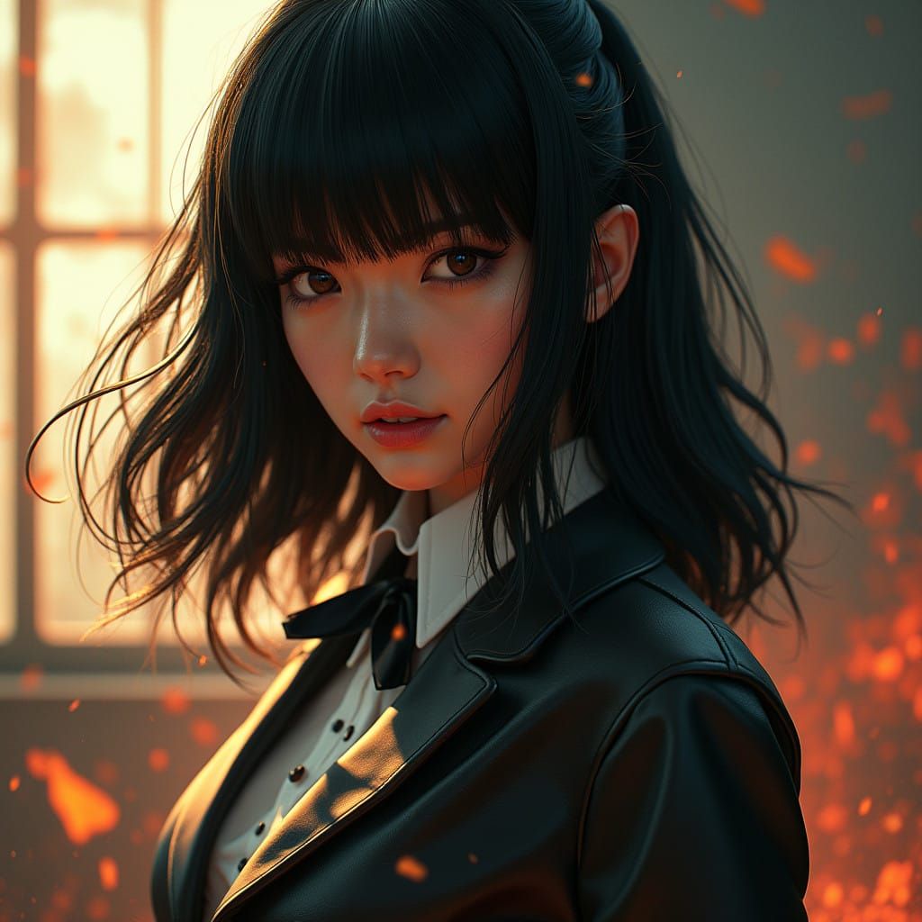 Gogo Yubari Anime Portrait in Iconic Kill Bill Outfit