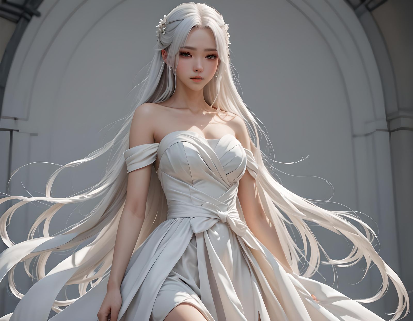 Anime Girl in Silk Dress: Detailed 3D Render