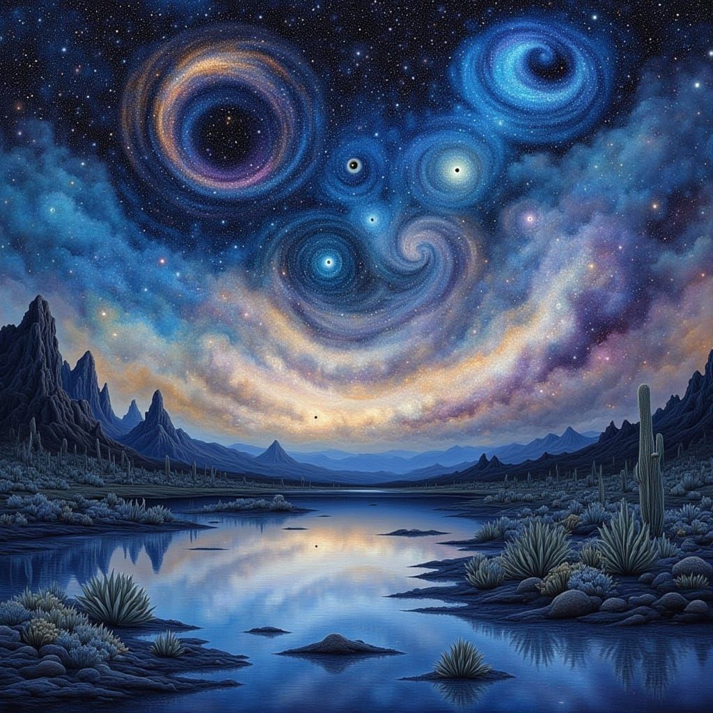 Ethereal Desert Oasis Under Starry Skies