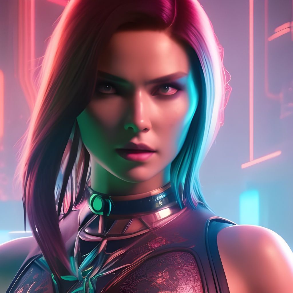 Neon Cyberpunk Witch Portrait in 8K